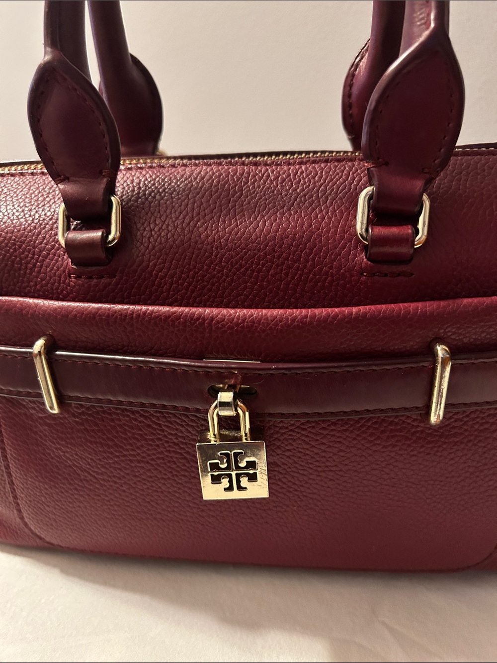 Tory Burch Burgundy Leather Satchel with Gold Hardware in EUC Retail $595 - Picture 3 of 14
